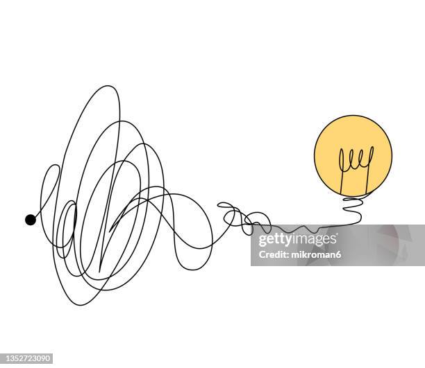 one line drawing of a lightbulb, concept idea - doodle stock pictures, royalty-free photos & images