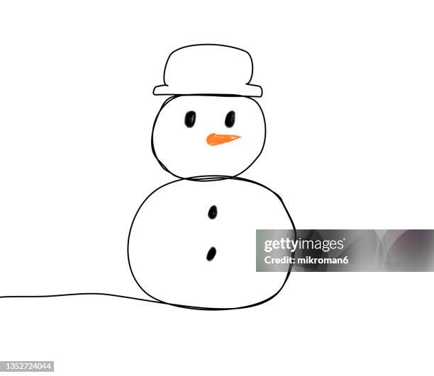 christmas illustration of a snowman - snowflake drawing stock pictures, royalty-free photos & images