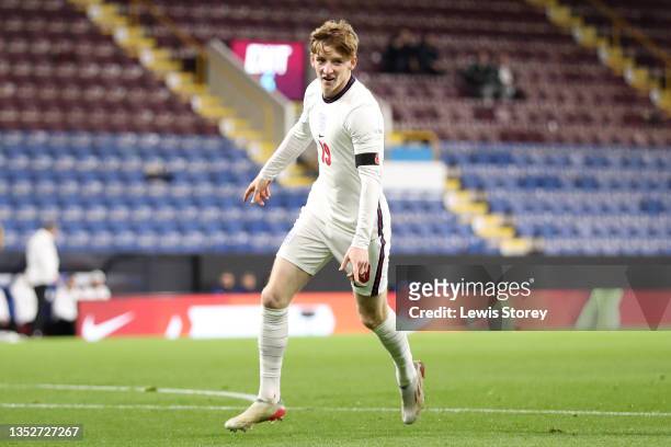 Anthony Gordon of England celebrates the first goal during the UEFA European Under-21 Championship Qualifier match between England U21s and Czech...