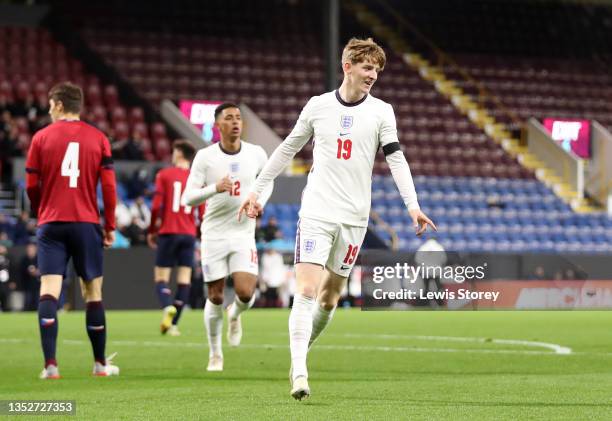 Anthony Gordon of England celebrates the first goal during the UEFA European Under-21 Championship Qualifier match between England U21s and Czech...