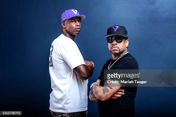 Former basketball players Al Harrington and Allen Iverson are photographed for Los Angeles Times on October 1, 2021 in Los Angeles, California....