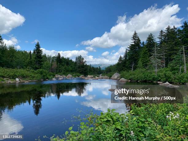 scenic view of lake by trees against sky,baxter state park,united states,usa - baxter state park stock pictures, royalty-free photos & images