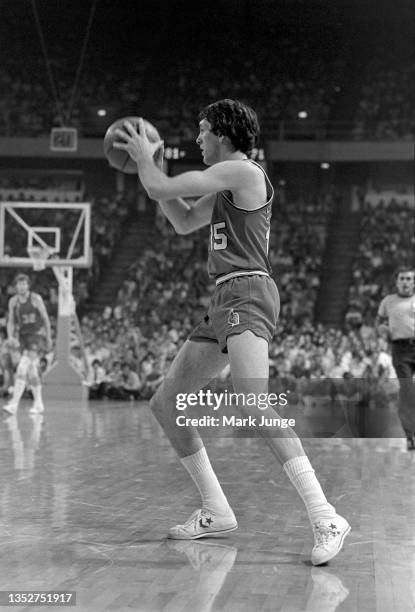 Portland Trail Blazers guard Larry Steele prepares to pass to a teammate during an NBA playoff game against the Denver Nuggets at McNichols Arena on...