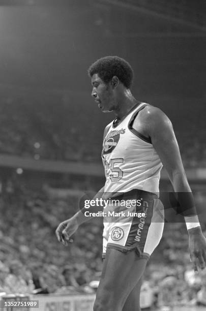 Denver Nuggets forward Paul Silas walks off the court in a sweat during an NBA playoff game against the Portland Trail Blazers at McNichols Arena on...