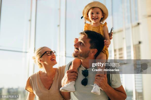young family having fun traveling together - portraits of people passport stock pictures, royalty-free photos & images