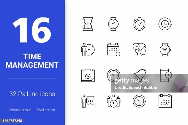 zeitmanagement bearbeitbare konturliniensymbole - stopwatch stock-grafiken, -clipart, -cartoons und -symbole