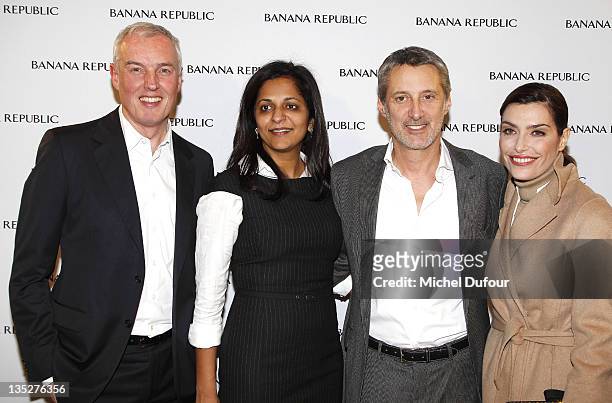 Stephen Sunnucks, Sonia Syngal, Antoine De Caunes and Daphne Roulier attend the Banana Republic Champs-Elysees Flagship Opening on December 7, 2011...