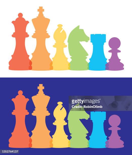 ilustraciones, imágenes clip art, dibujos animados e iconos de stock de filas de coloridas piezas de ajedrez - torre pieza de ajedrez