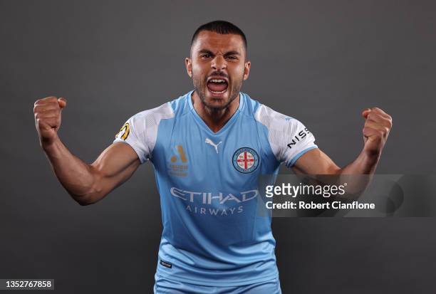Andrew Nabbout of Melbourne City poses during the Melbourne City A-League headshots session at AAMI Park on October 31, 2021 in Melbourne, Australia.