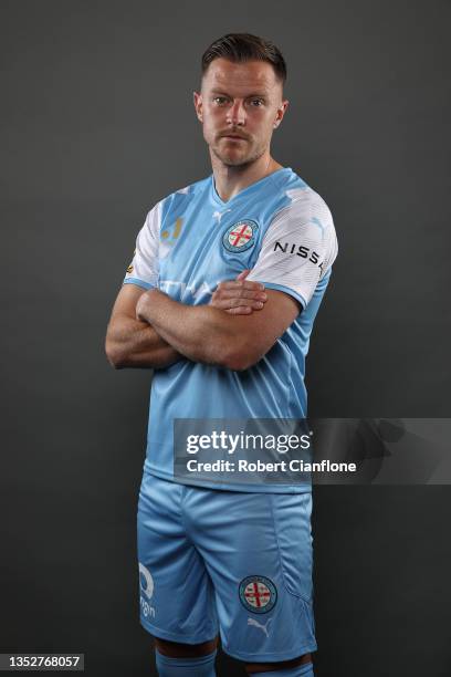 Scott Jamieson of Melbourne City poses during the Melbourne City A-League headshots session at AAMI Park on October 31, 2021 in Melbourne, Australia.