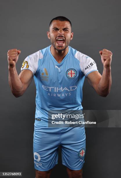 Andrew Nabbout of Melbourne City poses during the Melbourne City A-League headshots session at AAMI Park on October 31, 2021 in Melbourne, Australia.