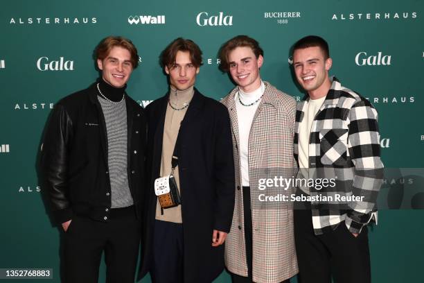 Phil Soda, Arne-Carlos Böttcher, Niclas Kurstedt and Niclas Maaser attend the GALA Christmas Shopping Night at Alsterhaus on November 11, 2021 in...