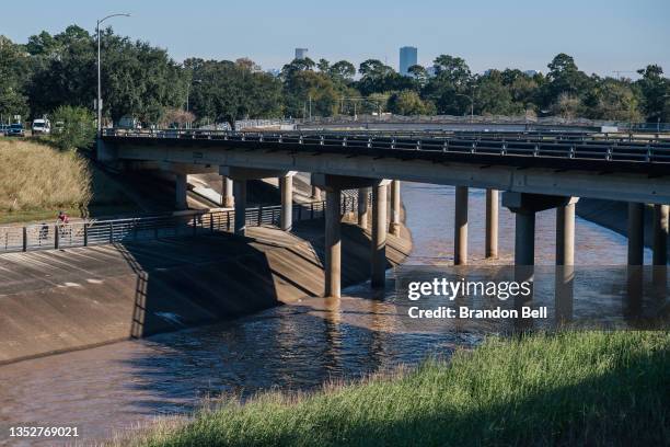 The Buffalo Bayou is seen under a street on November 11, 2021 in Houston, Texas. The infrastructure legislation passed by Congress and awaiting...