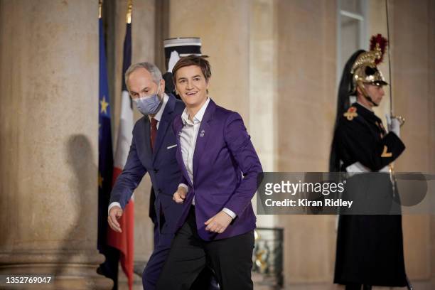 Serbia's Prime Minister Ana Brnabic arrives at the Élysée Palace for the inaugural dinner of the Paris Peach Forum as World Leaders and dignitaries...