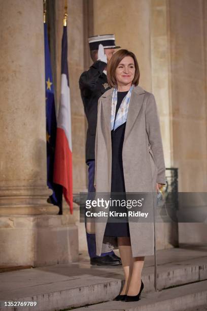 Moldova's President Maia Sandu arrives at the Élysée Palace for the inaugural dinner of the Paris Peach Forum as World Leaders and dignitaries arrive...