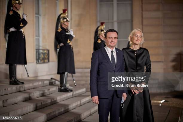 Kosovo's Prime Minister Albin Kurti and his wife Rita Augestad Knudsen arrive at the Élysée Palace for the inaugural dinner of the Paris Peach Forum...