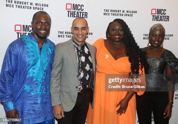 Actor Gbenga Akinnagbe, director Shaheem Ali, playwright Jocelyn Bioh and actress Lupita Nyong'o pose at the opening night of the new play "Nollywood...