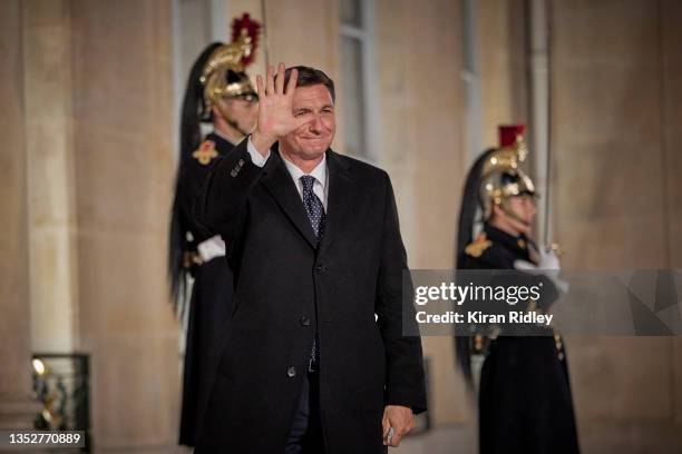 Slovenian President Borut Pahor arrives at the Élysée Palace for the inaugural dinner of the Paris Peach Forum as World Leaders and dignitaries...