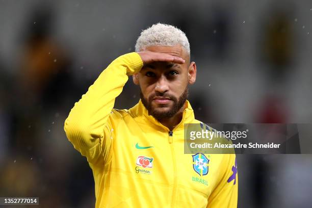 Neymar Jr. Of Brazil reacts prior to a match between Brazil and Colombia as part of FIFA World Cup Qatar 2022 Qualifiers at Neo Quimica Arena on...
