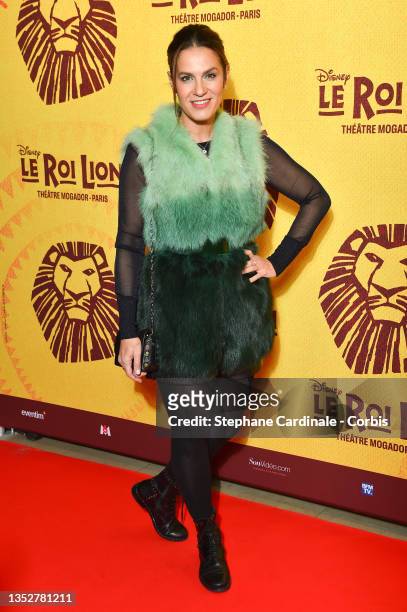 Actress Elisa Tovati attends the musical comedy "Le Roi Lion - Lion King" red carpet at Theatre Mogador on November 11, 2021 in Paris, France.