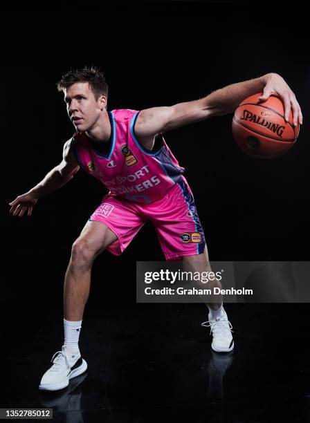 Tom Abercrombie of the Breakers poses during the New Zealand Breakers NBL headshots session at NEP Studios on November 11, 2021 in Melbourne,...