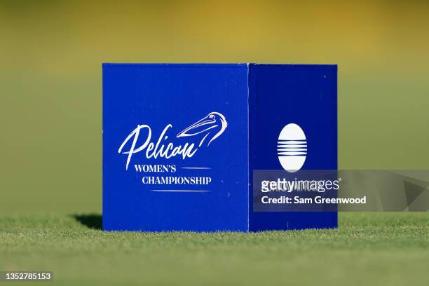 Tee marker as seen on the fourth hole during the first round of the Pelican Women's Championship at Pelican Golf Club on November 11, 2021 in...