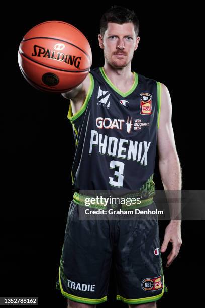 Cameron Gliddon of the Phoenix poses during the S.E. Melbourne Phoenix NBL headshots session at NEP Studios on November 11, 2021 in Melbourne,...