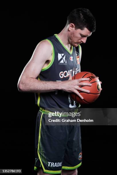 Cameron Gliddon of the Phoenix poses during the S.E. Melbourne Phoenix NBL headshots session at NEP Studios on November 11, 2021 in Melbourne,...