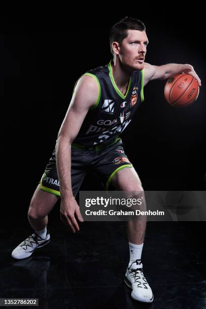 Cameron Gliddon of the Phoenix poses during the S.E. Melbourne Phoenix NBL headshots session at NEP Studios on November 11, 2021 in Melbourne,...