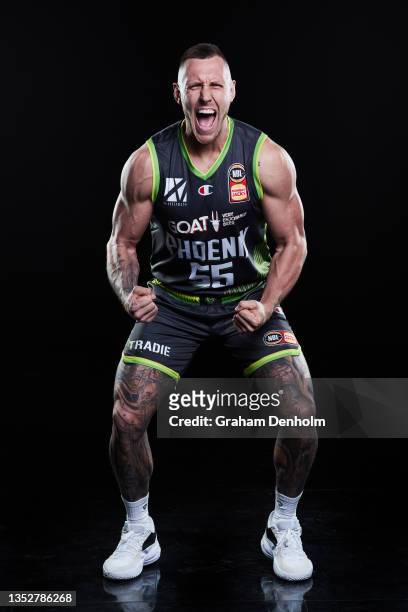 Mitchell Creek of the Phoenix poses during the S.E. Melbourne Phoenix NBL headshots session at NEP Studios on November 11, 2021 in Melbourne,...