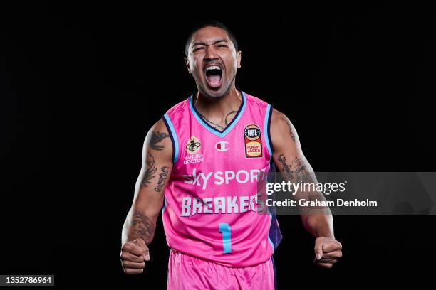 Peyton Siva of the Breakers poses during the New Zealand Breakers NBL headshots session at NEP Studios on November 11, 2021 in Melbourne, Australia.