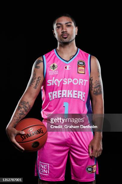 Peyton Siva of the Breakers poses during the New Zealand Breakers NBL headshots session at NEP Studios on November 11, 2021 in Melbourne, Australia.
