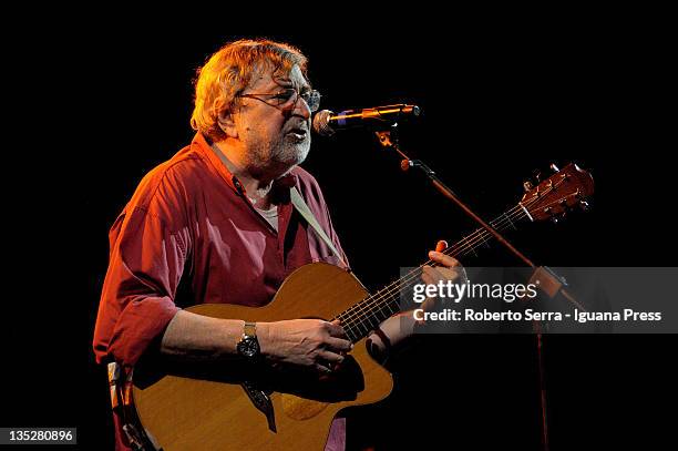 Italian musician and author Francesco Guccini performs at Unipol Arena on December 3, 2011 in Bologna, Italy.