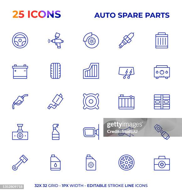 ilustraciones, imágenes clip art, dibujos animados e iconos de stock de piezas de repuesto automáticas serie de iconos de línea de trazo editable - limpiaparabrisas