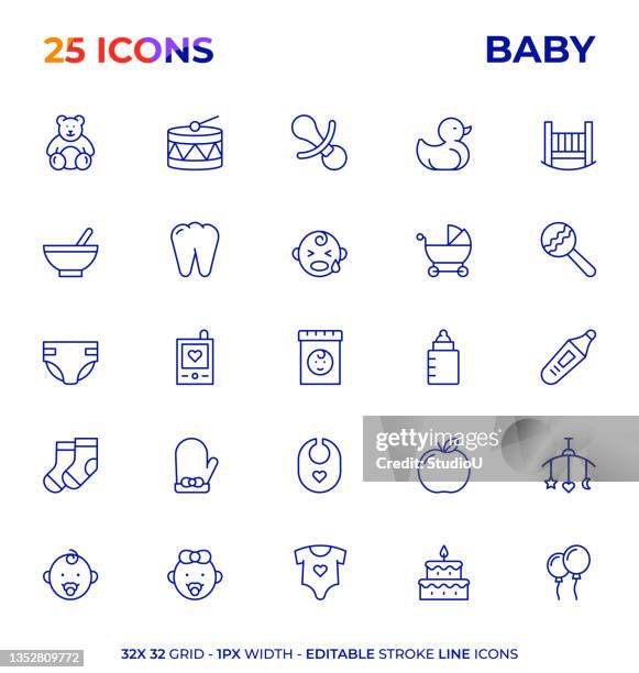 baby editable stroke line icon series - changing nappy stock illustrations
