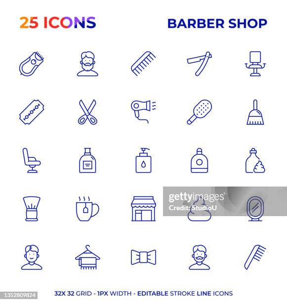 barber shop editable stroke line icon series - razor shaving cream stock illustrations