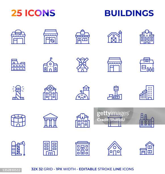 buildings editable stroke line icon series - town hall building stock illustrations