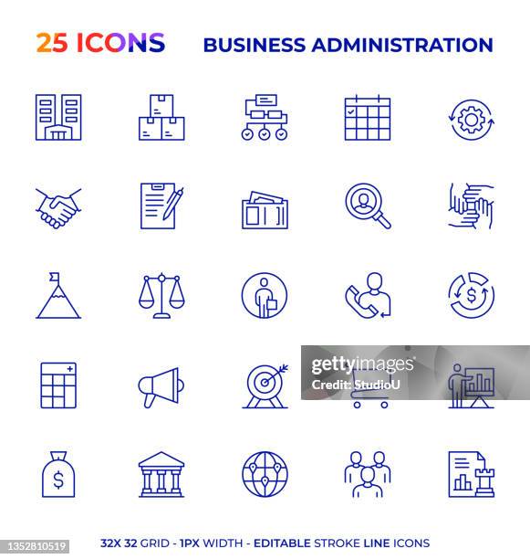 business administration editable stroke line icon series - co ordination stock illustrations