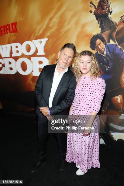 Martinez and Leslie Bryans attend Netflix's "Cowboy Bebop" Premiere at Goya Studios on November 11, 2021 in Los Angeles, California.