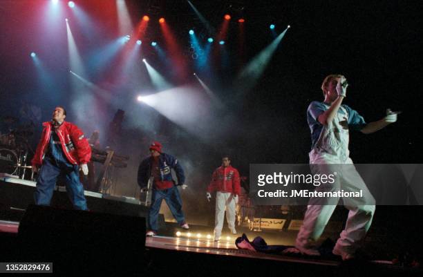 Backstreet Boys performing at Wembley Arena AJ McLean, Howie Dorough, Nick Carter, London, 26th June 1997.