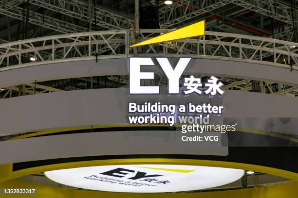 Ernst & Young booth is pictured during the 4th China International Import Expo at National Exhibition and Convention Center on November 6, 2021 in...