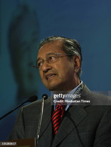 Tun Dr. Mahathir Bin Mohamad Former Prime Minister of Malaysia addressing during the first day of the Hindustan Times Leadership Summit 2011 at The...