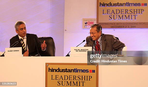 Tun Dr. Mahathir Bin Mohamad, Former Prime Minister of Malaysia and Rajdeep Sardesai during the first day of the Hindustan Times Leadership Summit...