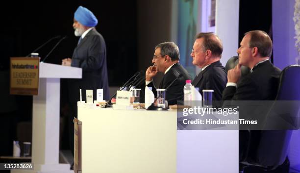 Montek Singh Ahluwalia, Prof Dipak C. Jain , Dr. John A. Quelch CBE , Gregory W. Cappell during the first day of the Hindustan Times Leadership...