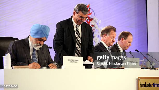 Montek Singh Ahluwalia, Prof Dipak C. Jain , Dr. John A. Quelch CBE , Gregory W. Cappell during the first day of the Hindustan Times Leadership...