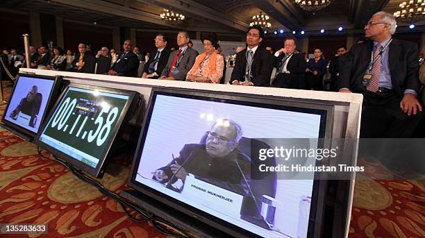 Dr. Mahathir Bin Mohamad former Prime Minister of Malaysia and other distinguished guests attending the key note session addressed by Pranab...