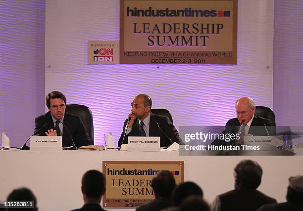 Jose Maria Aznar, former Prime minister of Spain, Pramit Pal Chaudhuri and Hon. John Howard former prime minister of Australia during the second day...