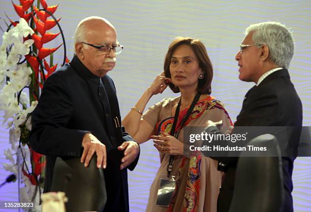 Senior BJP Leader L. K. Advani, Chairperson & Editorial Director of HT Media Ltd. Shobhana Bhartia and Karan Thapar during the second day of...