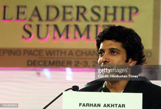 Bollywood Actor and Director Farhan Akhtar during the second day of Hindustan Times Leadership Summit 2011 at The Taj Palace Hotel on on December 3,...