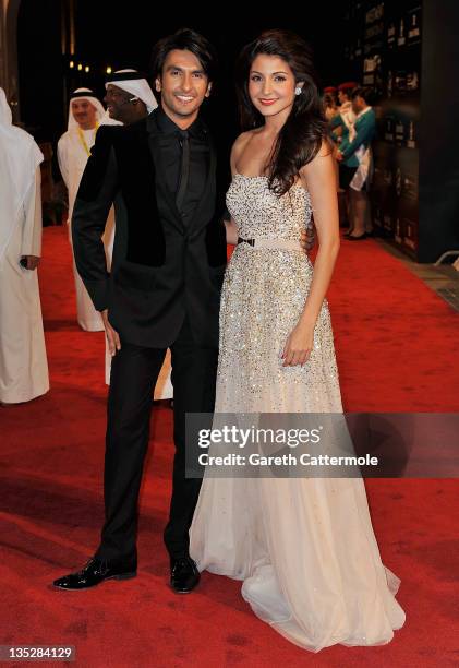 Actors Ranveer Singh and Anushka Sharma attend the "Ladies vs Ricky Bahl" premiere during day two of the 8th Annual Dubai International Film Festival...